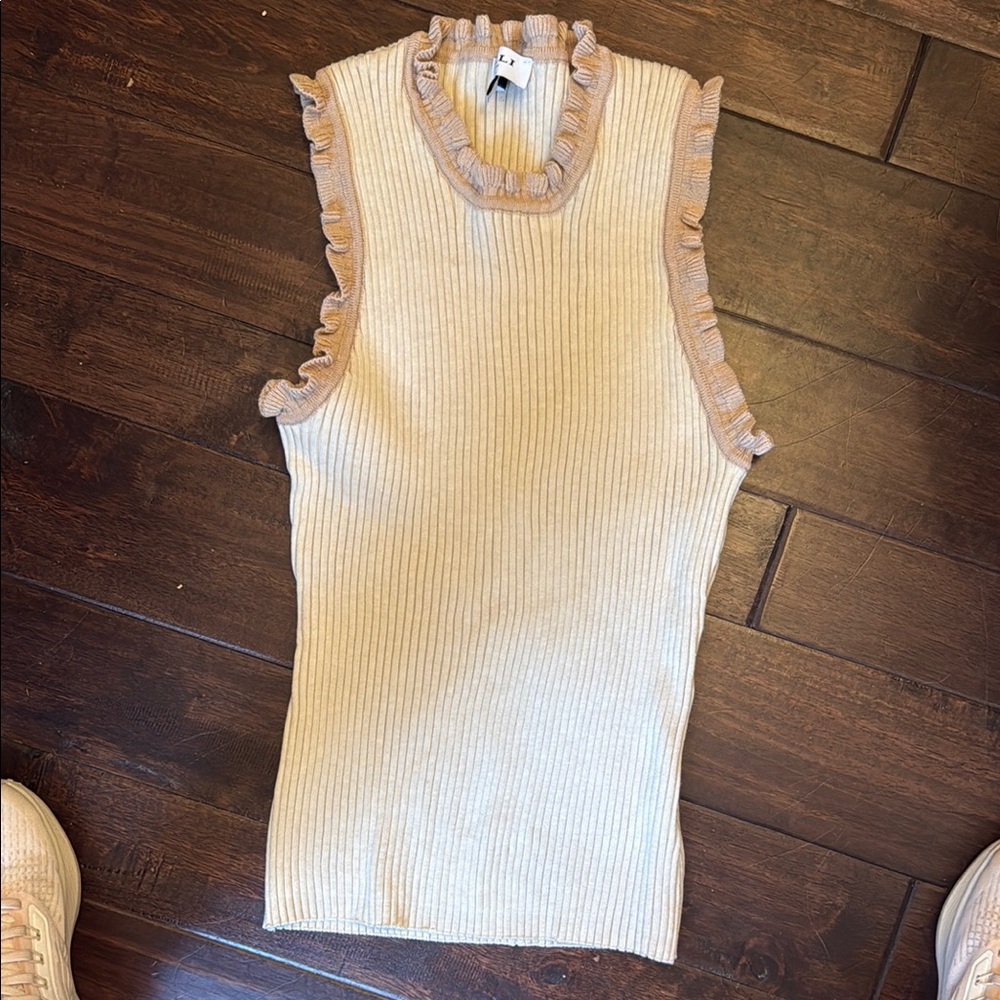 Gilli Cream Ribbed Ruffled Tank Top